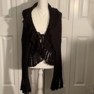 Newport News - Crochet Knit Cardigan - Black